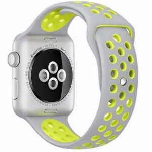 Bucureşti - Curea iUni compatibila cu Apple Watch 1/2/3/4/5/6, 44mm, Silicon Sport, Argintiu/Galben