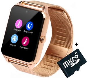 Bucureşti - Ceas Smartwatch cu Telefon iUni Z60, Curea Metalica, Touchscreen, Camera, Notificari, Gold + Card Mi